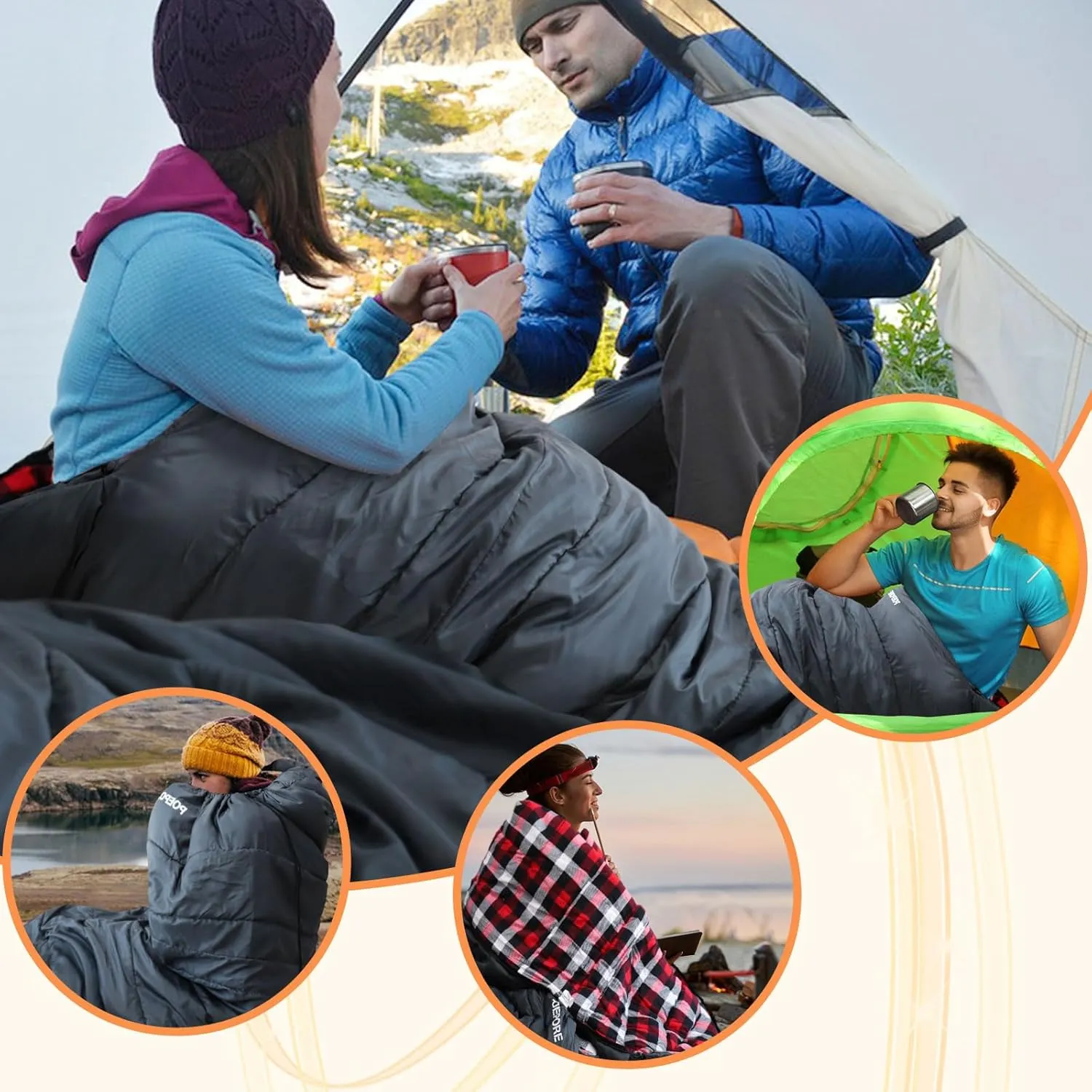 0 Degree Sleeping Bag 100% Cotton Flannel XXL Cold Weather Winter Oversized Sleeping Bag for Adults Camping Zero Degree Big and Tall with Compression Sack