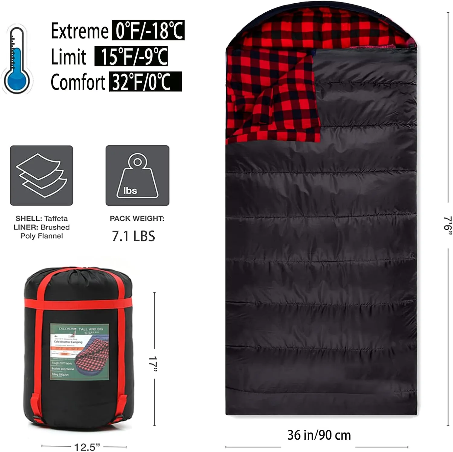 0 Degree Sleeping Bag Cotton Flannel Sleeping Bags for Adults Cold Weather Camping Winter Zero Degree Warm Weather Big and Tall