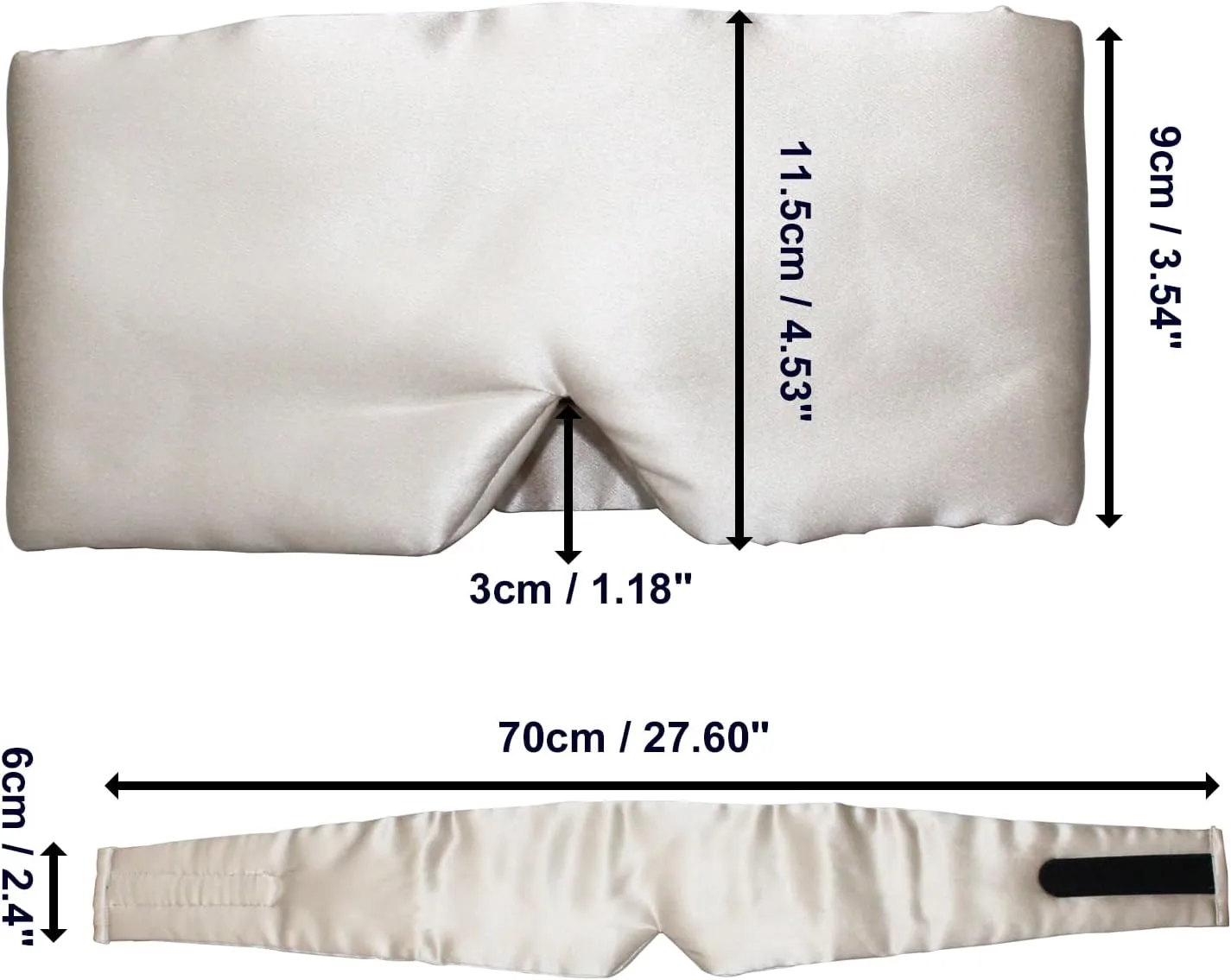 100% Mulberry Silk Eye Mask Blackout Sleeping Eye Cover for Night Sleep and Travel Nap,Soft Adjustable Eyeshade, Comfortable Blindfold for Women Men,Large Size (Champagne White)