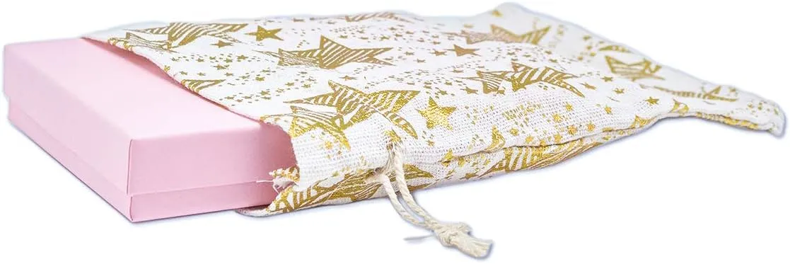 12-Pack 6x8 Reusable Cotton Canvas Muslin Gift Bags w. Drawstrings (Golden Stars, Medium) - for Presents, Party Favors, Retail, Samples by TheDisplayGuys
