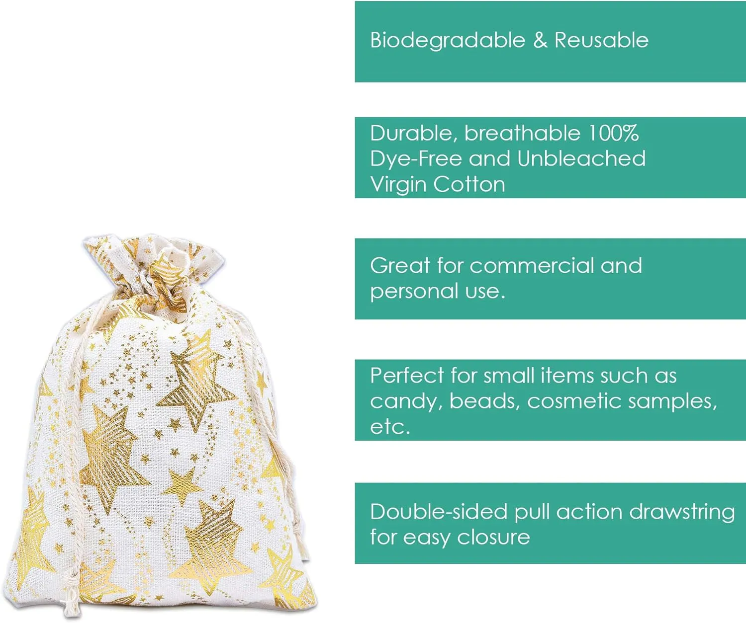12-Pack 6x8 Reusable Cotton Canvas Muslin Gift Bags w. Drawstrings (Golden Stars, Medium) - for Presents, Party Favors, Retail, Samples by TheDisplayGuys