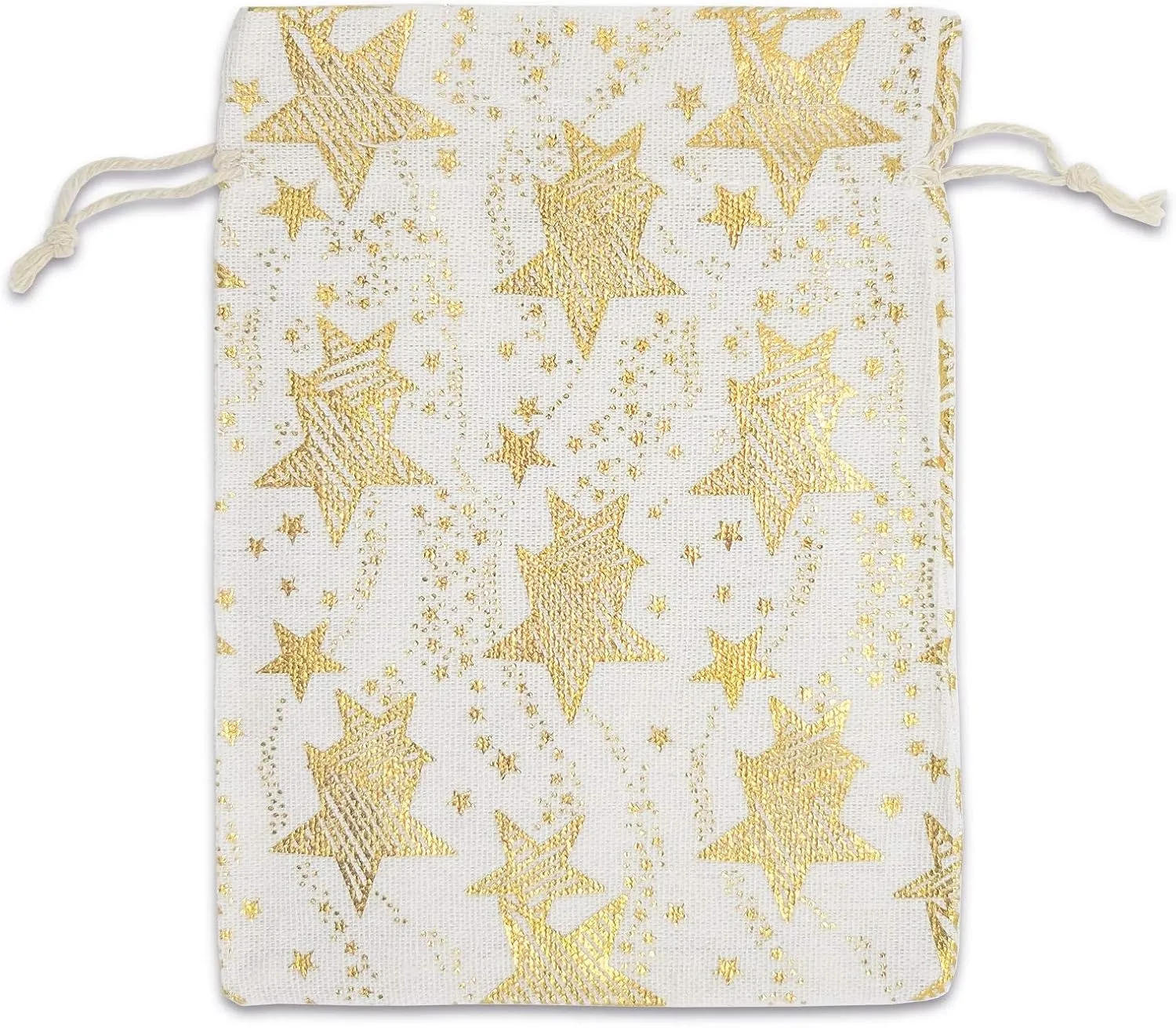 12-Pack 6x8 Reusable Cotton Canvas Muslin Gift Bags w. Drawstrings (Golden Stars, Medium) - for Presents, Party Favors, Retail, Samples by TheDisplayGuys