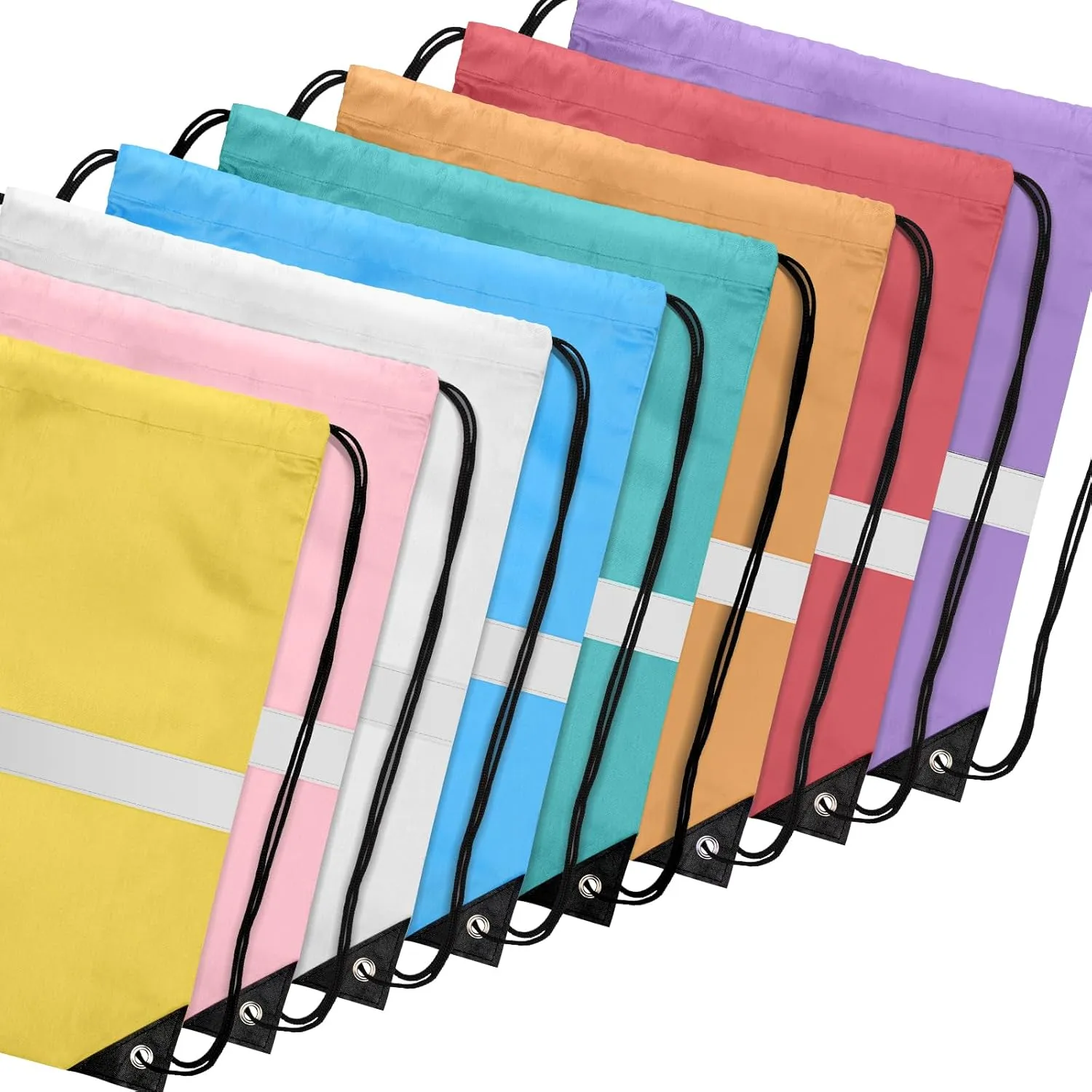 16Pcs Drawstring Bags Bulk Cinch Bag, Polyester String Bag Drawstring Backpack for Trip Party Camping Sports Gym Yoga（Soft Reflect）