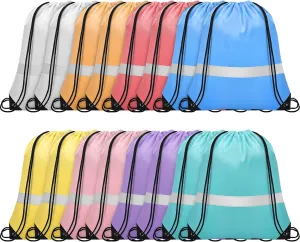 16Pcs Drawstring Bags Bulk Cinch Bag, Polyester String Bag Drawstring Backpack for Trip Party Camping Sports Gym Yoga（Soft Reflect）