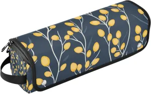 2 in 1 Hair Tools Organizer and Heat Resistant Mat Portable Travel Carrying Case for Curling Iron Straightener Flat Hair Dryer, Holly Berries Mustard Yellow and Denim Blue Travel Bag for