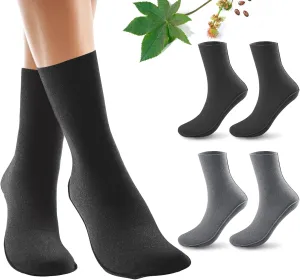 2 Pack Castor Oil Pack Wraps for Feet Organic Cotton Reusable Castor Oil Foot Ankles Wrap for Women Mid-Crew Socks Black & Grey(Oil Not Include)