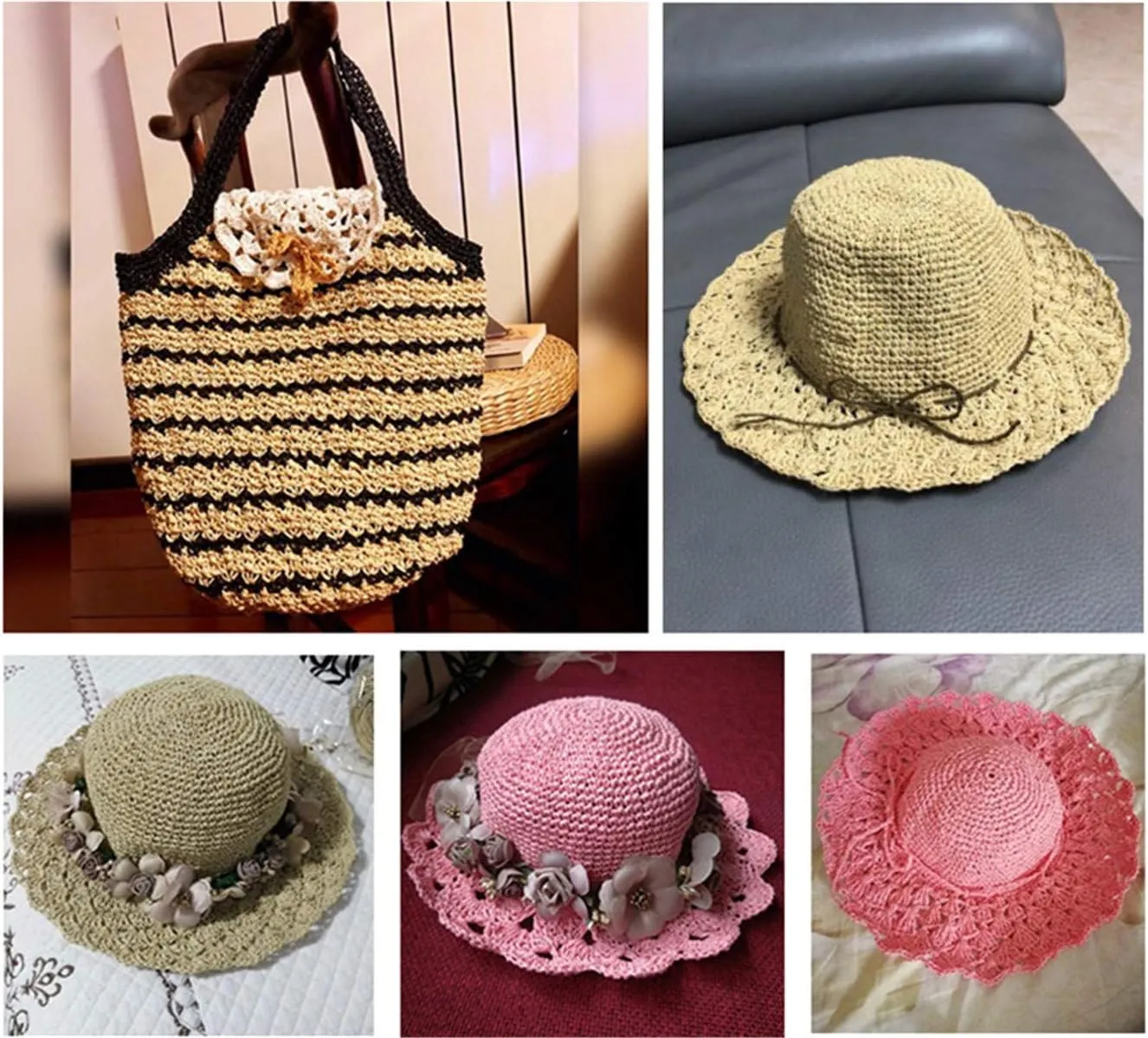 2 Pack of Natural Cotton Line Rayon Raffia Yarn Cotton Raffia Rope for Summer Sun Straw Hat Beach Bag DIY Hand Knitting Handbag 560-600 Meters/612-656 Yards