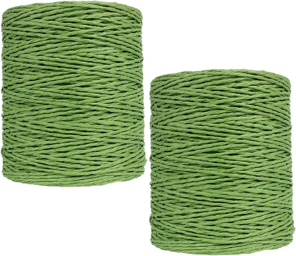 2 Pack of Natural Cotton Line Rayon Raffia Yarn Cotton Raffia Rope for Summer Sun Straw Hat Beach Bag DIY Hand Knitting Handbag 560-600 Meters/612-656 Yards