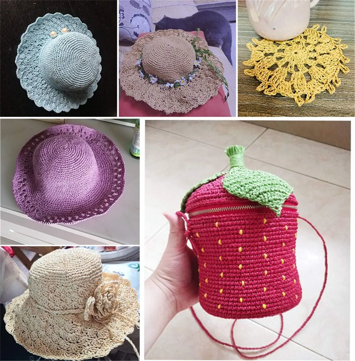 2 Pack of Natural Cotton Line Rayon Raffia Yarn Cotton Raffia Rope for Summer Sun Straw Hat Beach Bag DIY Hand Knitting Handbag 560-600 Meters/612-656 Yards
