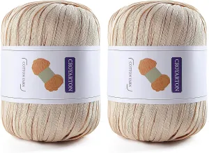 2 Pack Raffia Yarn for Crochet, Soft Cotton Yarn for Crocheting Summer Beach Bag/Hat, 228 Yards/3.52 Ounce Ribbon Paper Yarn for Beginners DIY Hand Knitting Handbag (Beige)
