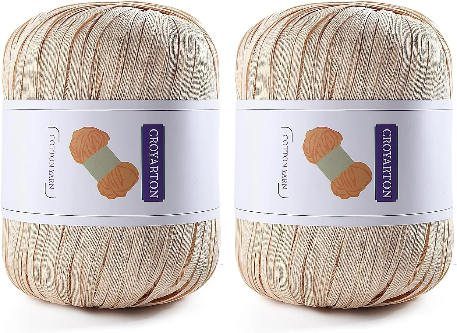 2 Pack Raffia Yarn for Crochet, Soft Cotton Yarn for Crocheting Summer Beach Bag/Hat, 228 Yards/3.52 Ounce Ribbon Paper Yarn for Beginners DIY Hand Knitting Handbag (Beige)
