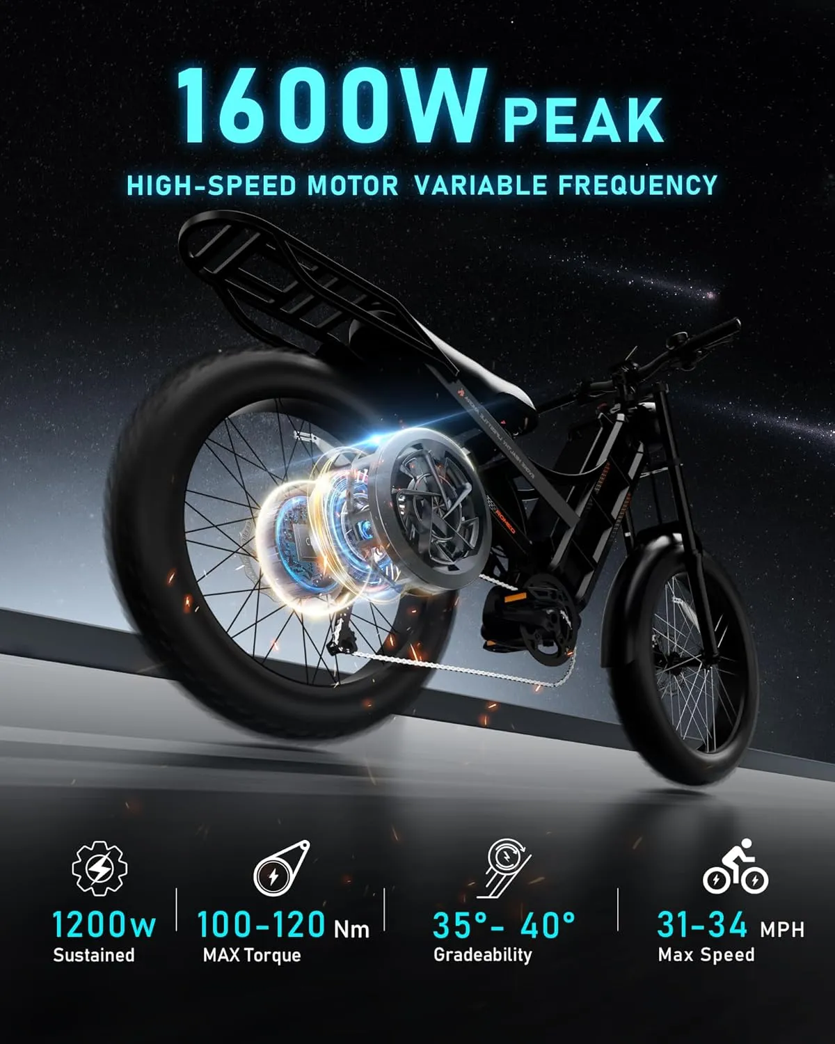 2025 Launch Romeo Pro 3/Pro 2 5000W/4000W 50Mph/46Mph Dual Motor Electric Bike for Adults 60V/52V/48V 80Ah/70Ah/60Ah 200 Miles Long Range Ebike 26 * 4.0" Fat Tire Electric Mountain Bike