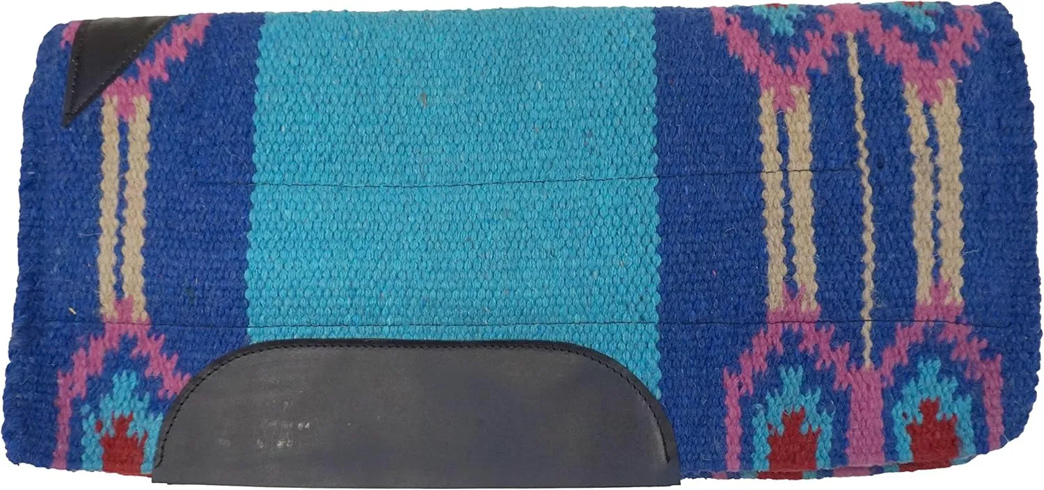 24 X 24 Wool Pony Saddle Pad with Fleece Bottom with Blue and Pink Accent