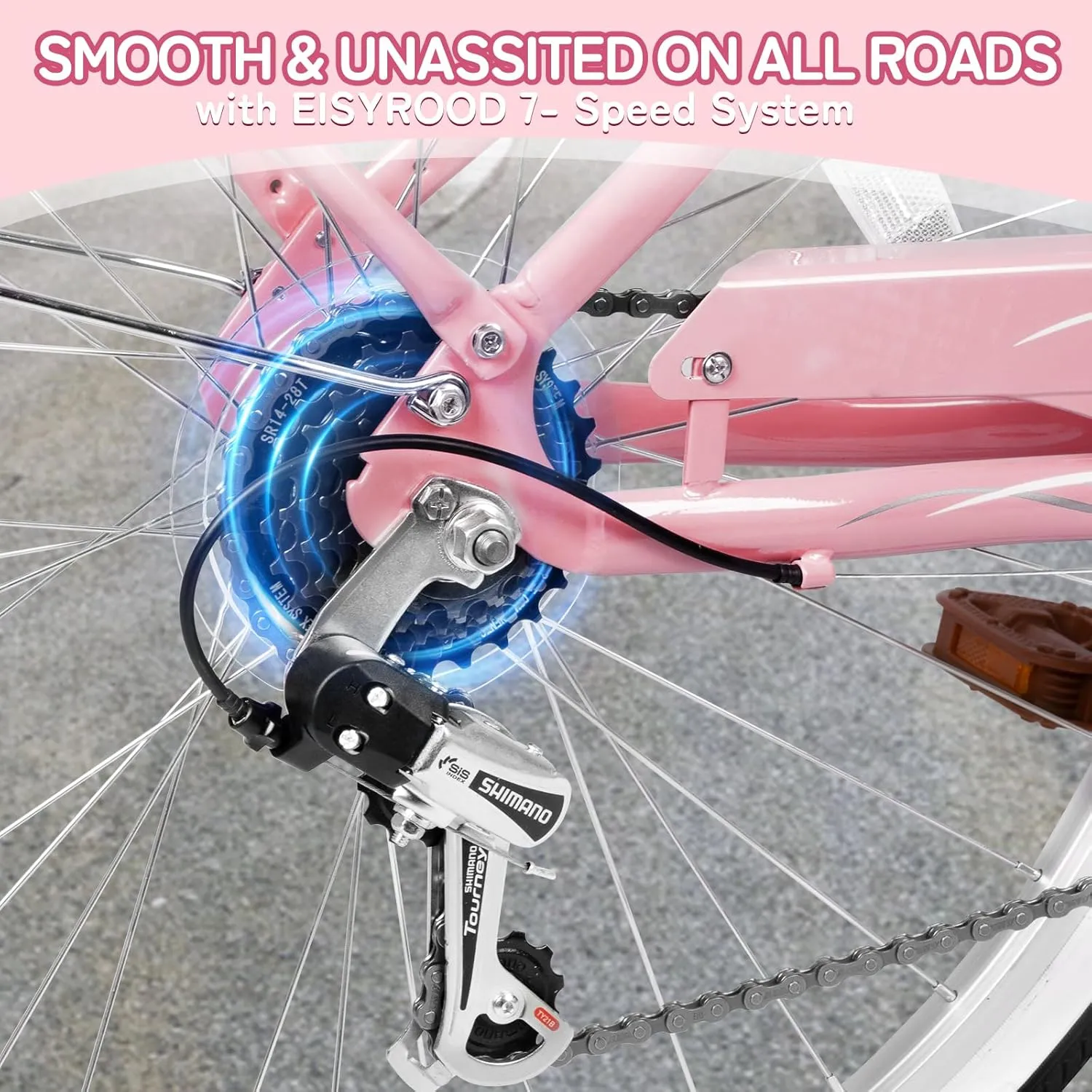 26 Inch Women Beach Cruiser Bike, 7 Speed Hybrid Cruiser Bike with Adjustable Seat, Beach Cruiser Commute Bike with Lightweight, Anti-Skid Tires & V-Brakes for Women