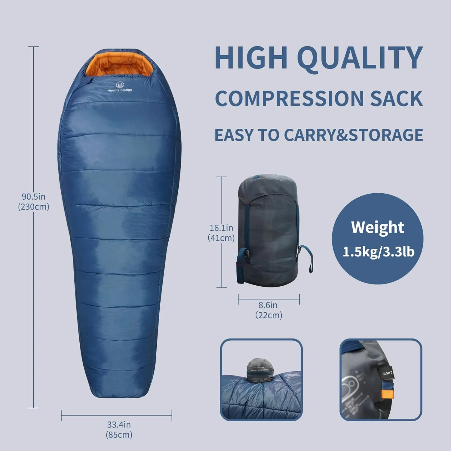 3-4 Seasons Shingle Sleeping Bag 15℉ with Inner Pocket for Adult,Perfect for Backpacking,Traveling and Hiking,Including Free Compression Stuff Sack.