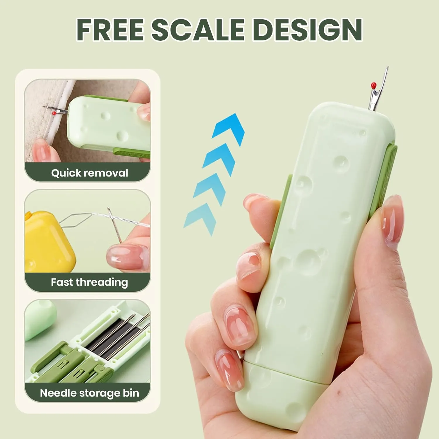 3 in 1 Needle Threaders Seam Ripper, Automatic Stretchable Seam Rippers for Sewing, Threader Openers Quick Sewing Set Tool with Magnetic Needle Storage Case for Hand Embroidery Sewing (Green*2)