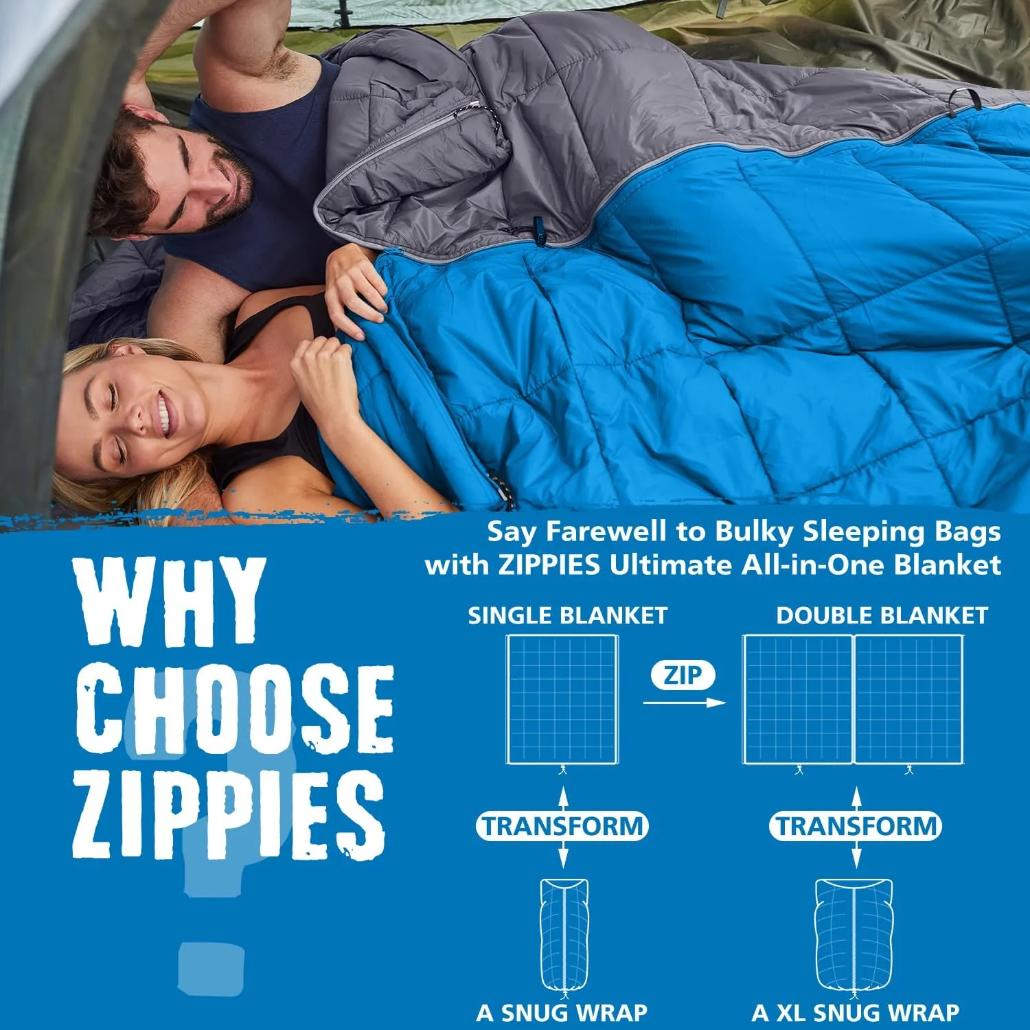 3M Thinsulate Insulation Puffy Camping Blanket for Cold Weather, Queen Size Warm Camping Quilt with Zipper, Waterproof Outdoor Sleeping Bag for Hammock, Cozy & Versatile Gift for Men and Women