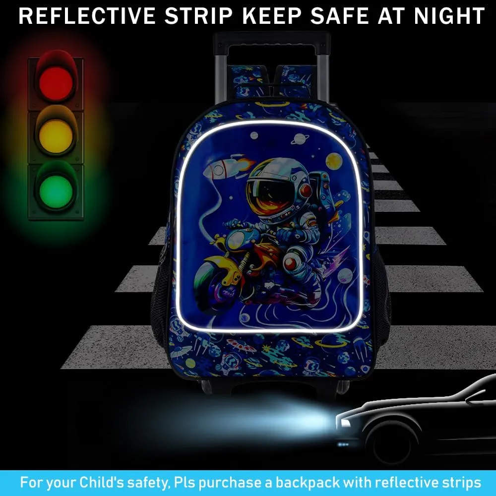 3PCS Astronaut Rolling Backpack for Boys, Kids School Backpacks with Wheels, Water Resistant UV Printed Roller Wheeled Bookbag Set