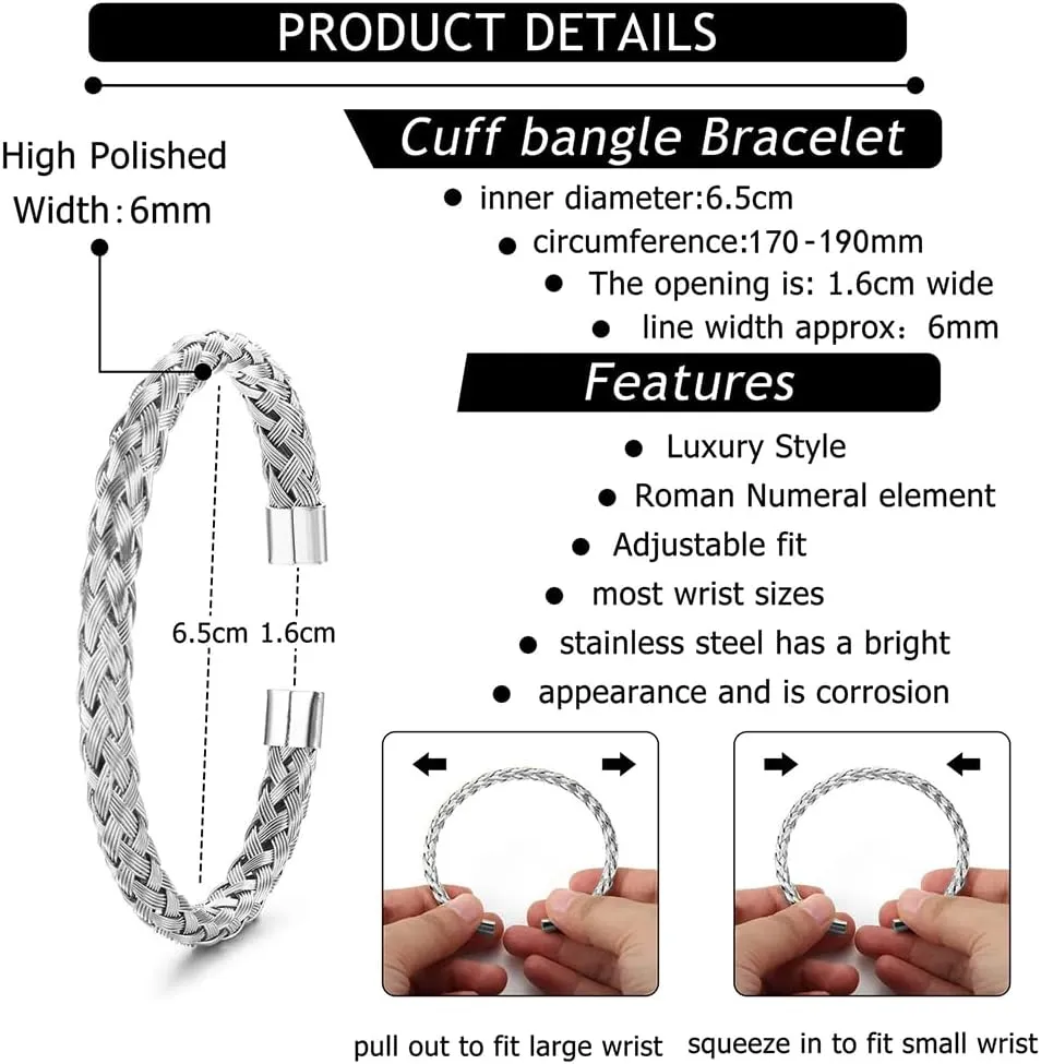 3pcs/set Classical Handmade Braiding Bracelet Hip Hop Men Pave CZ Leopard Head Roman Numeral Bracelet Stainless Steel Jewelry