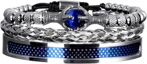 3pcs/set Classical Handmade Braiding Bracelet Hip Hop Men Pave CZ Leopard Head Roman Numeral Bracelet Stainless Steel Jewelry