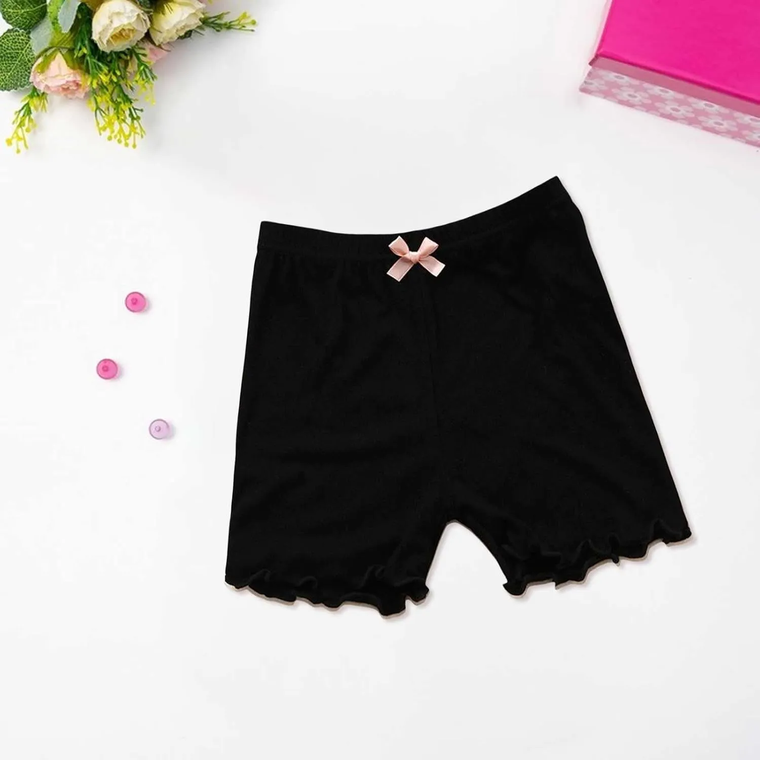 4 Pack Girls Leggings Solid Color Sweat Pants Soft Stretchy Breathable for Summer Baby Girls Ruffle Casual Shorts