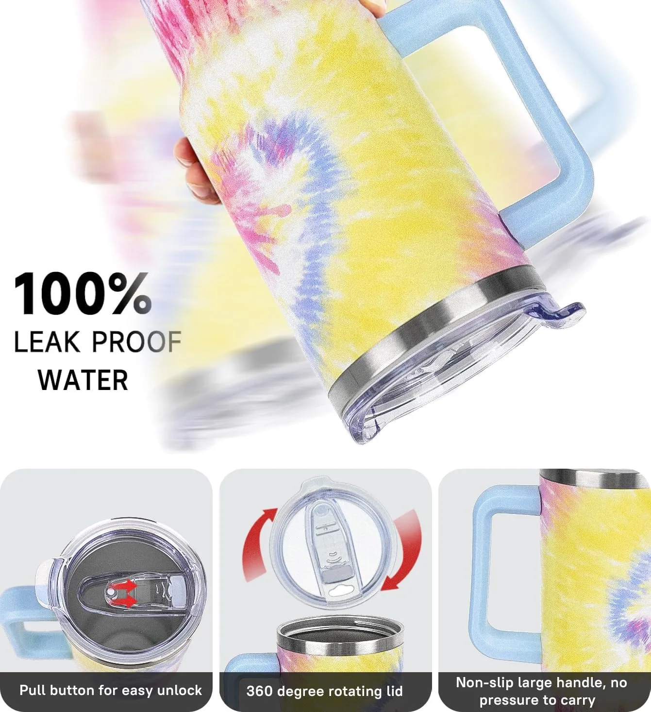 40 oz Tumbler with Handle and Straw Tie Dye Tumbler Leak Proof Insulated Cup 40 oz Tie Dye Coffee Travel Mug Tie-dye Decor Stuff Gifts for Women