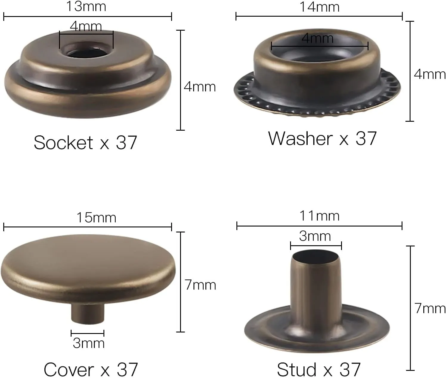 400 Pieces (100 Sets) Snap Fastener Kit Tool 5/8 inches (15mm) Snap Button kit Snaps for Leather Snap Fasteners Kit for Leather Stainless Snaps Button for Bag, Jeans, Clothes, Fabric（Bronze）