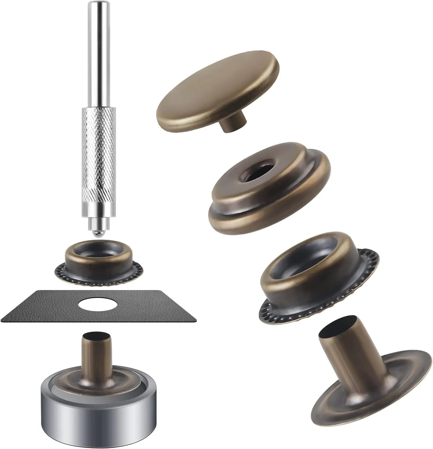 400 Pieces (100 Sets) Snap Fastener Kit Tool 5/8 inches (15mm) Snap Button kit Snaps for Leather Snap Fasteners Kit for Leather Stainless Snaps Button for Bag, Jeans, Clothes, Fabric（Bronze）