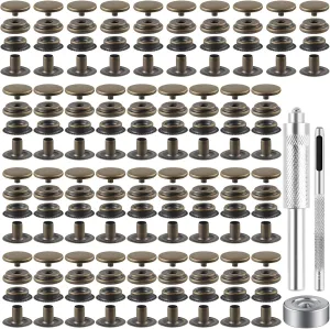 400 Pieces (100 Sets) Snap Fastener Kit Tool 5/8 inches (15mm) Snap Button kit Snaps for Leather Snap Fasteners Kit for Leather Stainless Snaps Button for Bag, Jeans, Clothes, Fabric（Bronze）