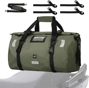 40L Waterproof Duffel Bag, Motorcycle Dry Bags, Large Heavy Duty Camping | Back Seat Roll Top Luggage Tail with Reflective Strips, Backpack for Kayaking, Rafting, Boating, Camping, Travel