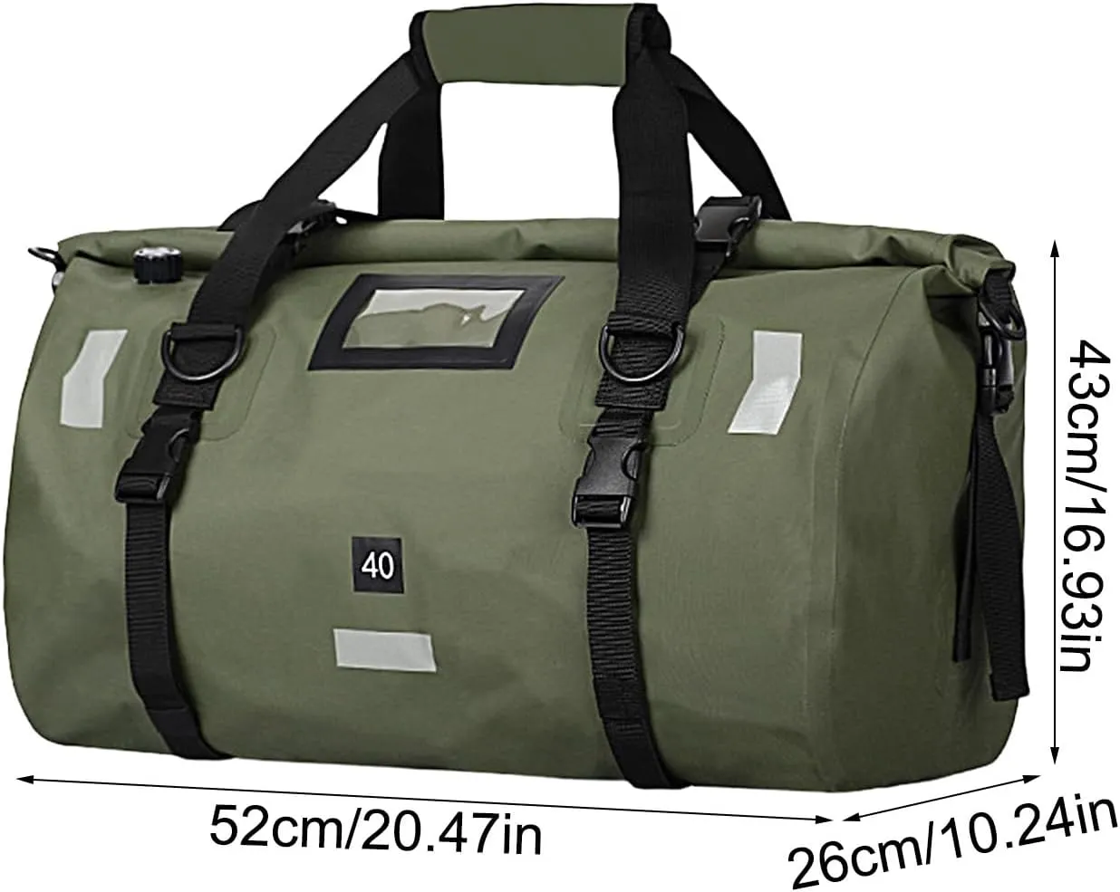 40L Waterproof Duffel Bag, Motorcycle Dry Bags, Large Heavy Duty Camping | Back Seat Roll Top Luggage Tail with Reflective Strips, Backpack for Kayaking, Rafting, Boating, Camping, Travel