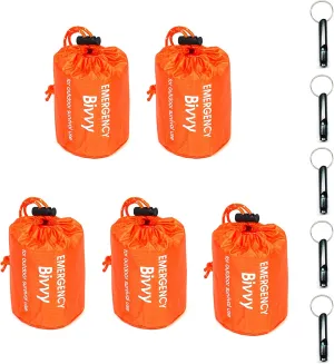 5 Pack Emergency Sleeping Bags Survival Bivvy Sack with Whistles, Lightweight Portable Survival Gear for Outdoor Camping Hiking Keep Warm After Earthquakes, Hurricanes Disasters