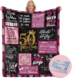 50 Birthday Gifts for Women, 50th Birthday Blanket with Gift Box, 50th Birthday Decorations Gift Ideas for Her, 50 Year Old Gifts for Women Turning 50 and Fabulous