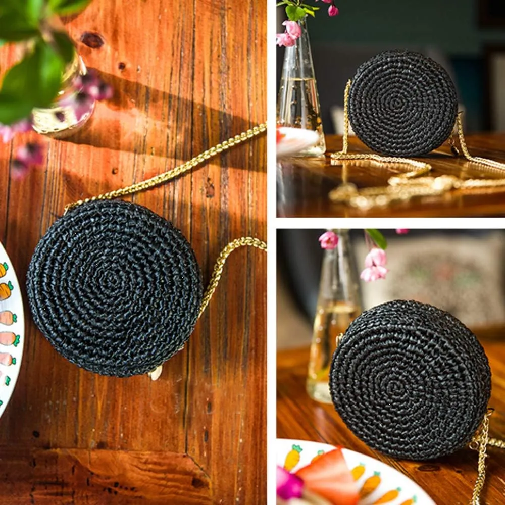 500g Hand Crocheted Raffia Straw Yarn Knitting Materials - Black Beach Bag & Summer Sun Hat Yarn