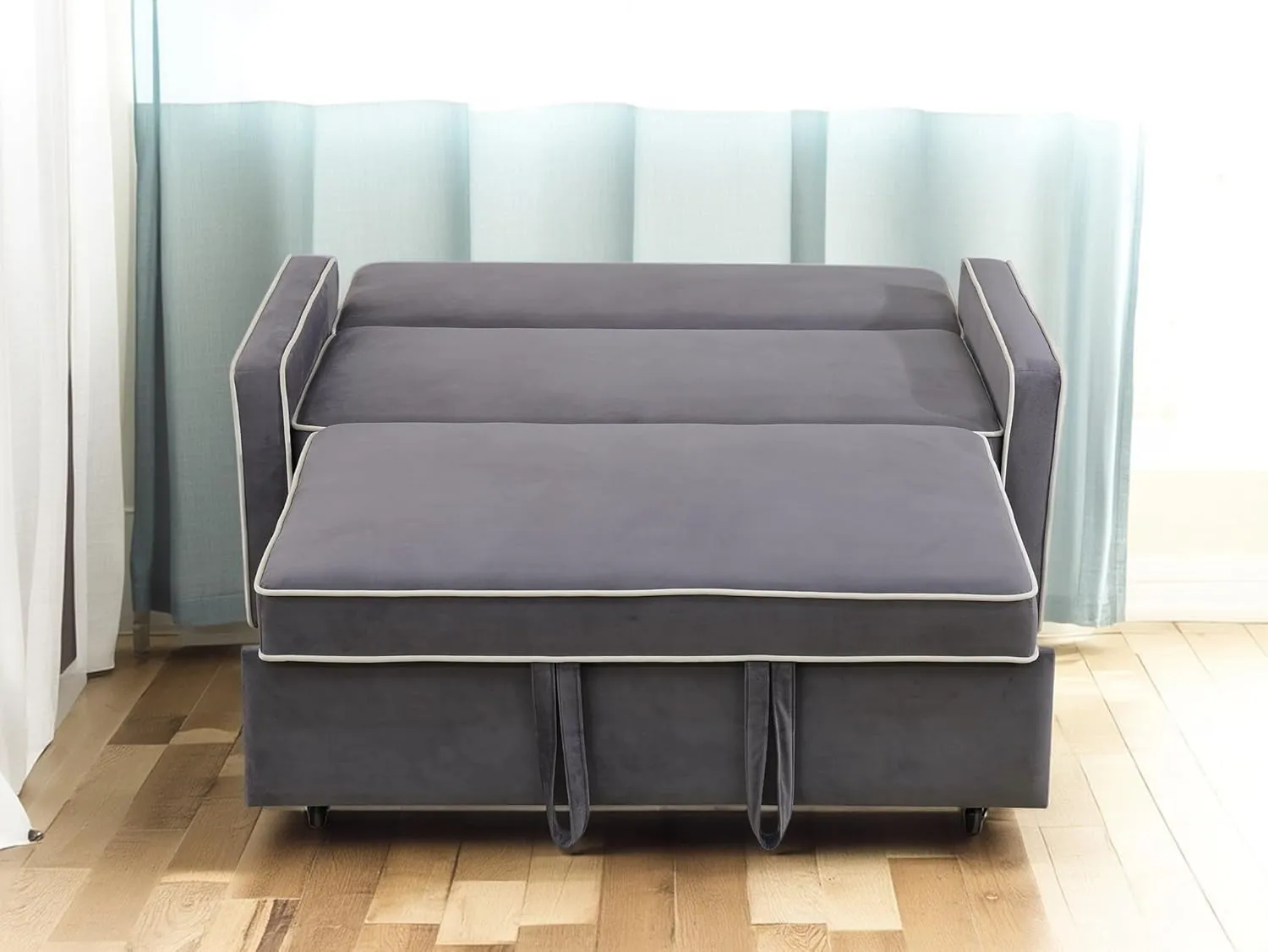 53" 3 in 1 Convertible Sleeper Sofa Bed, Flannel Upholstered Pull Out Sofabed with Adjustable Backrest, Modern Futon Loveseat Couch for Living Room, Apartment, Office, Light Gray