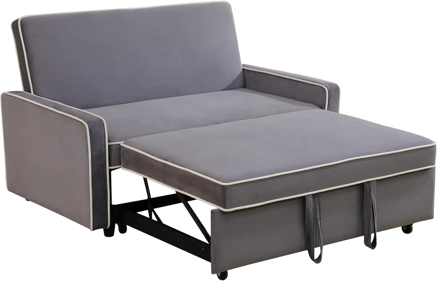53" 3 in 1 Convertible Sleeper Sofa Bed, Flannel Upholstered Pull Out Sofabed with Adjustable Backrest, Modern Futon Loveseat Couch for Living Room, Apartment, Office, Light Gray