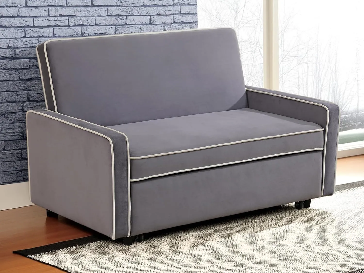53" 3 in 1 Convertible Sleeper Sofa Bed, Flannel Upholstered Pull Out Sofabed with Adjustable Backrest, Modern Futon Loveseat Couch for Living Room, Apartment, Office, Light Gray