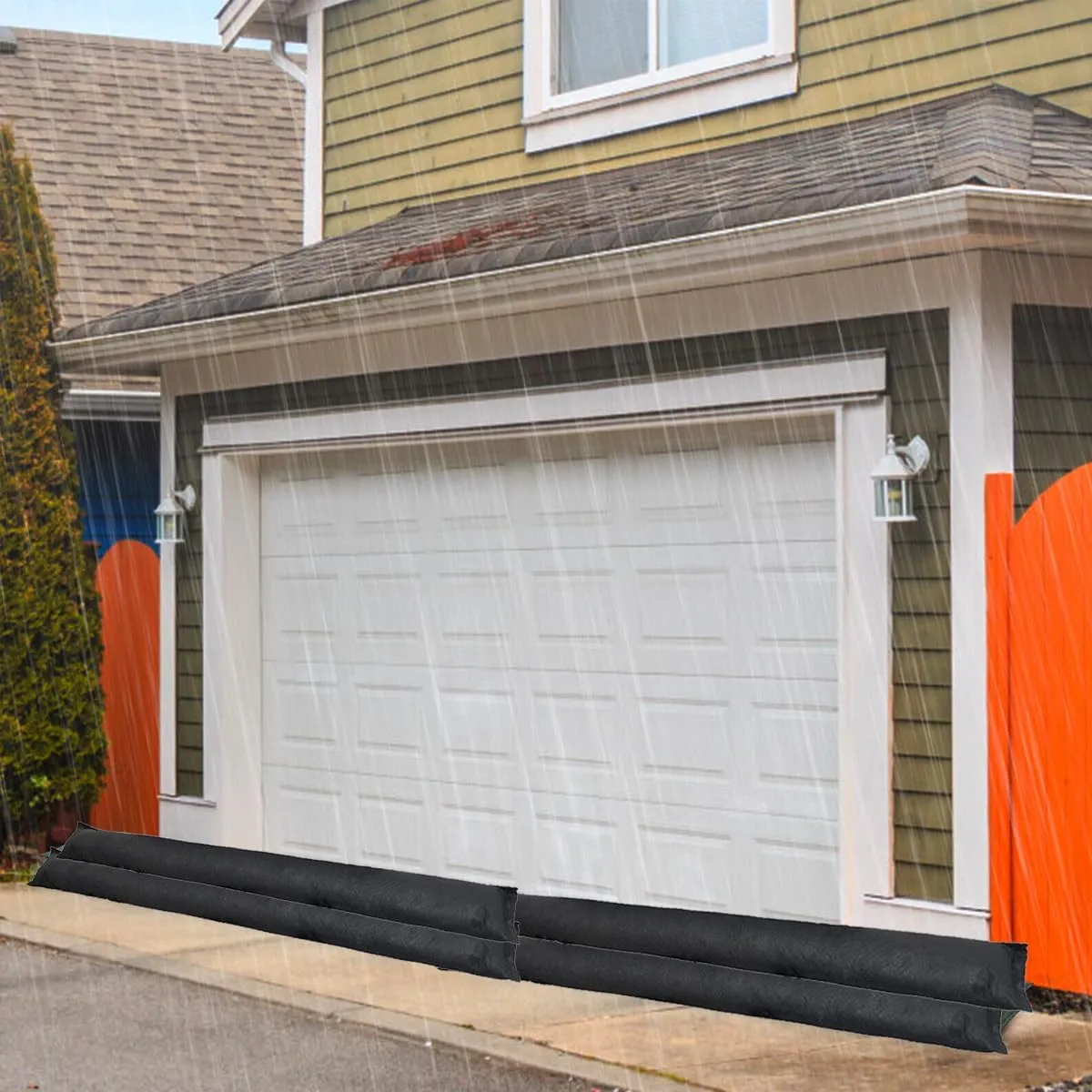 5FT-2Pack Water Leak Absorber, Water Barrier for Flooding Sandless Sandbags with Reflective Strips Water Absorbent Sock Flood Barrier for Garage Door Basement Against Heavy Rain