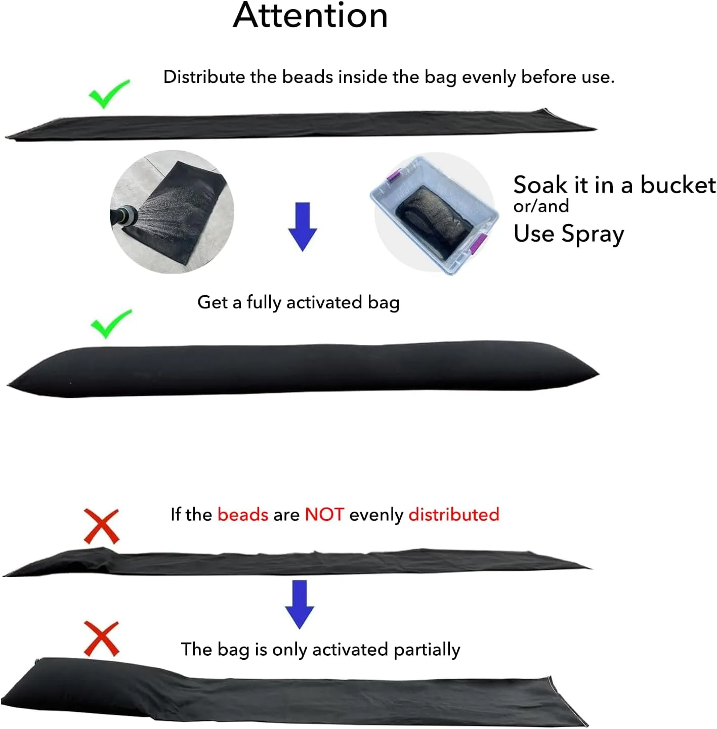 5FT-2Pack Water Leak Absorber, Water Barrier for Flooding Sandless Sandbags with Reflective Strips Water Absorbent Sock Flood Barrier for Garage Door Basement Against Heavy Rain