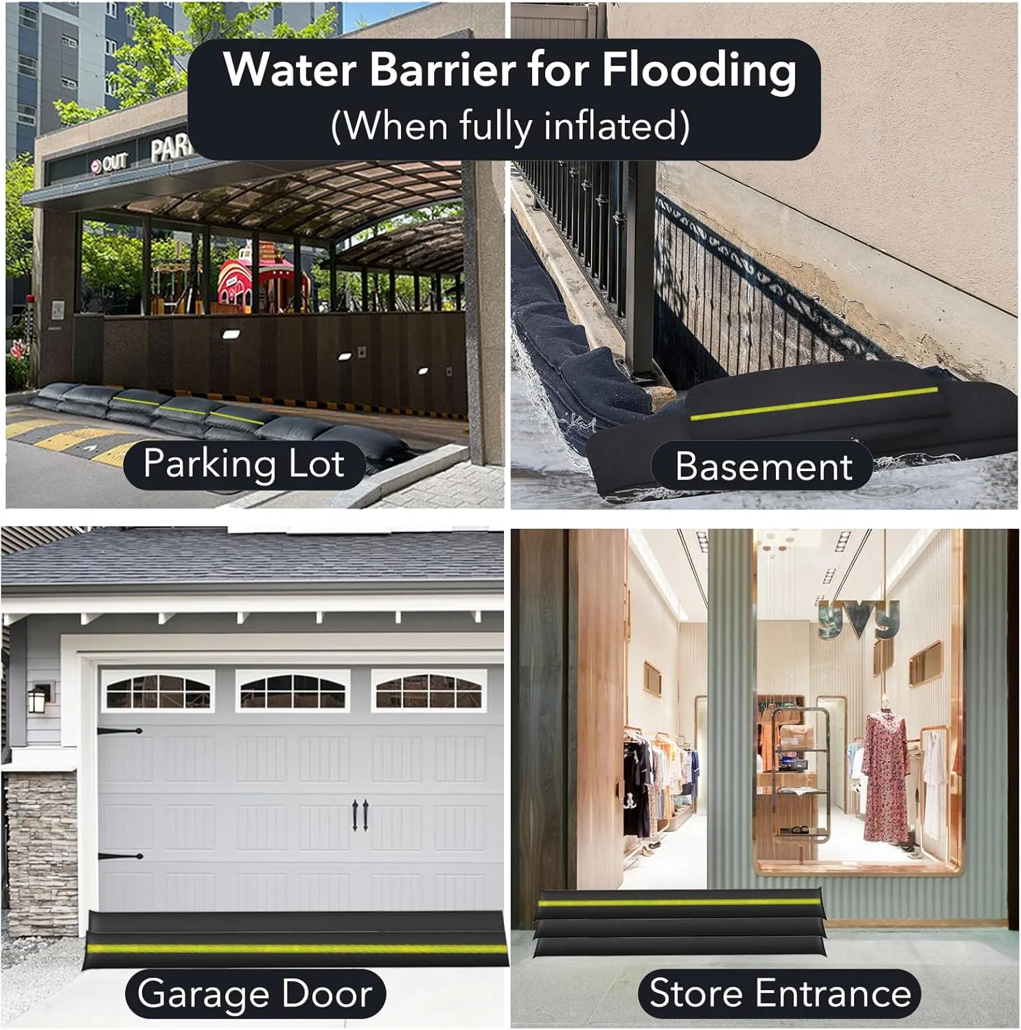 5FT-2Pack Water Leak Absorber, Water Barrier for Flooding Sandless Sandbags with Reflective Strips Water Absorbent Sock Flood Barrier for Garage Door Basement Against Heavy Rain