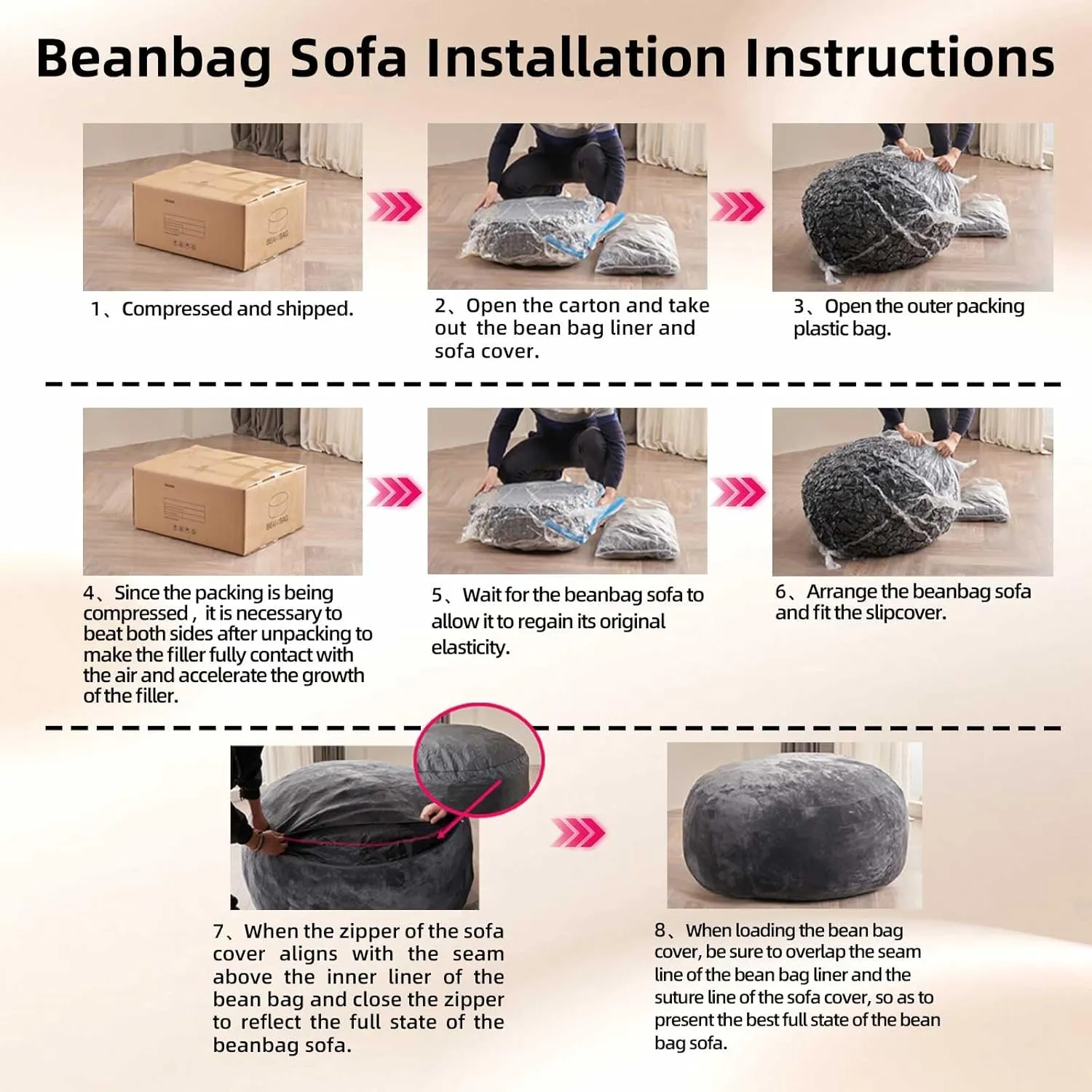 5FT，large bean bag chairs，bean bag with filler，High resilience memory foam chair，Removable and washable flannel cover, suitable for living room, bedroom and dormitory.(Dark Gray)