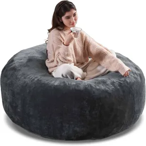 5FT，large bean bag chairs，bean bag with filler，High resilience memory foam chair，Removable and washable flannel cover, suitable for living room, bedroom and dormitory.(Dark Gray)