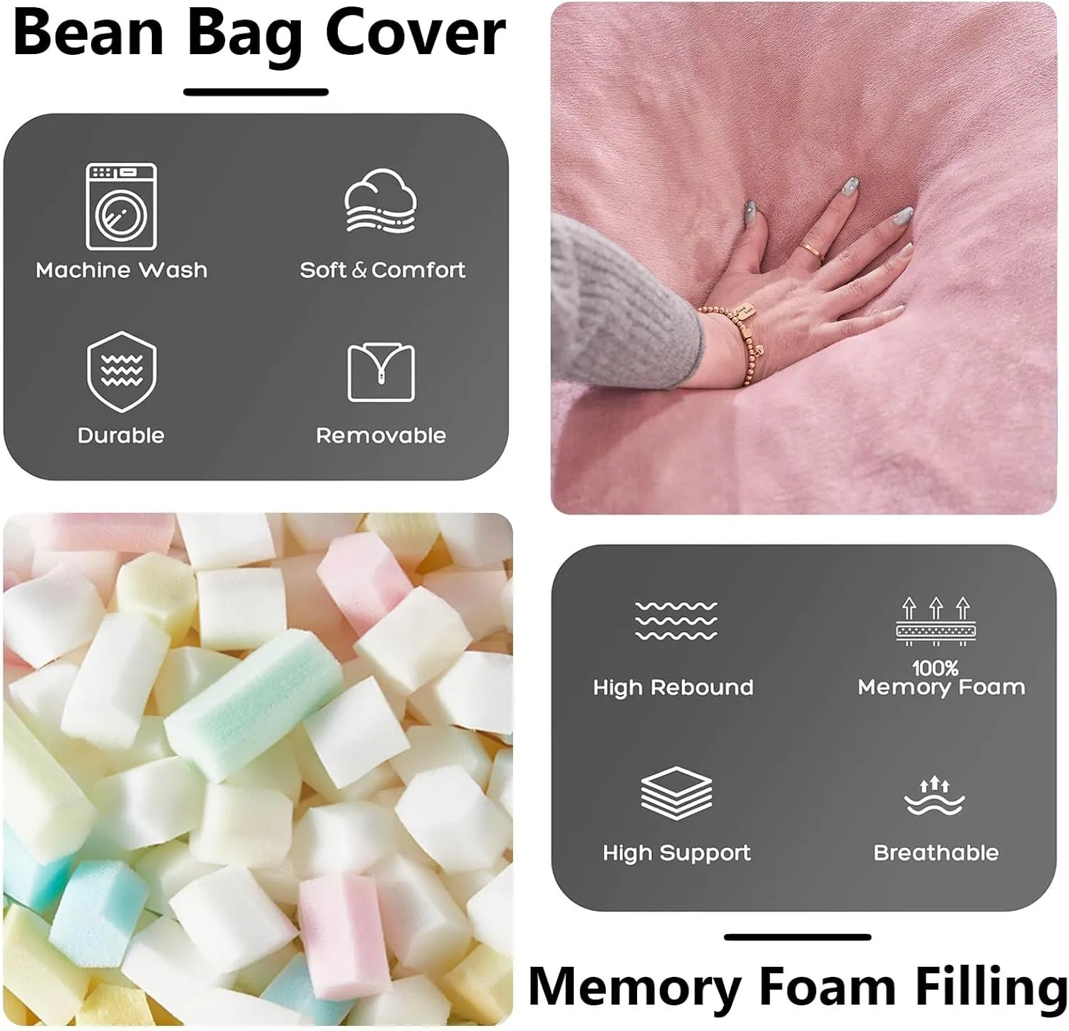 6FT，Big Bean Bag Chairs for Adults，Bean Bag Chair with Filler，Memory Foam Chair，Removable and Washable Flannel Cover, Giant Bean Bag, Suitable for Living Room, Bedroom and Reading(Pink)