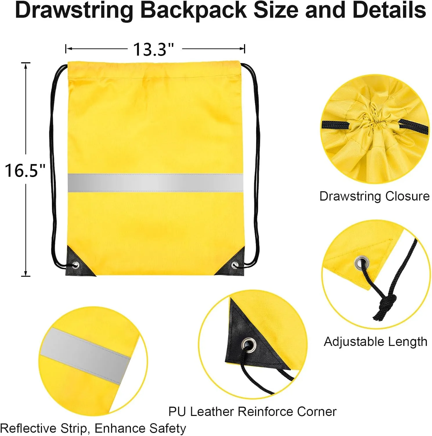 8Pcs Drawstring Bags Bulk Cinch Bag, Polyester String Bag Drawstring Backpack for Trip Party Camping Sports Gym Yoga（Classic Reflect）