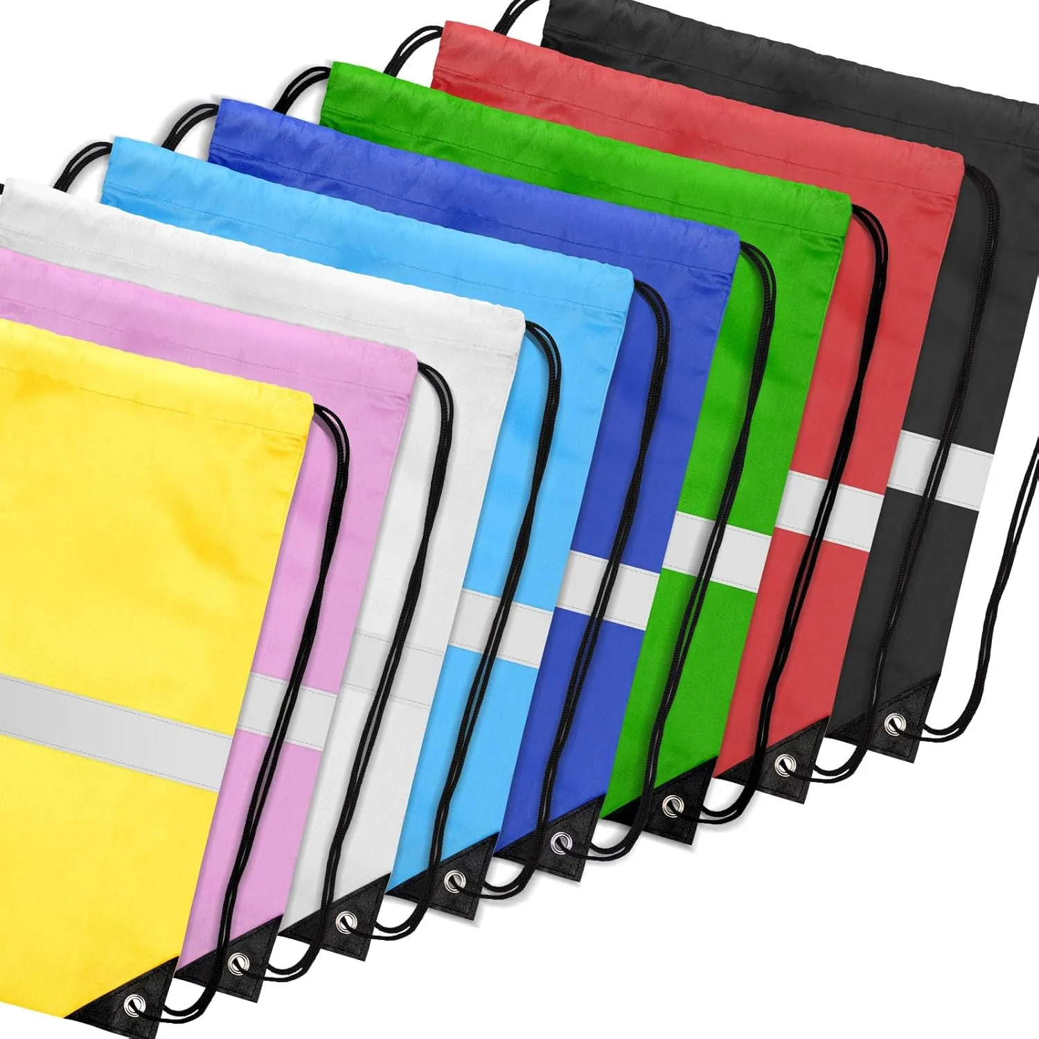8Pcs Drawstring Bags Bulk Cinch Bag, Polyester String Bag Drawstring Backpack for Trip Party Camping Sports Gym Yoga（Classic Reflect）