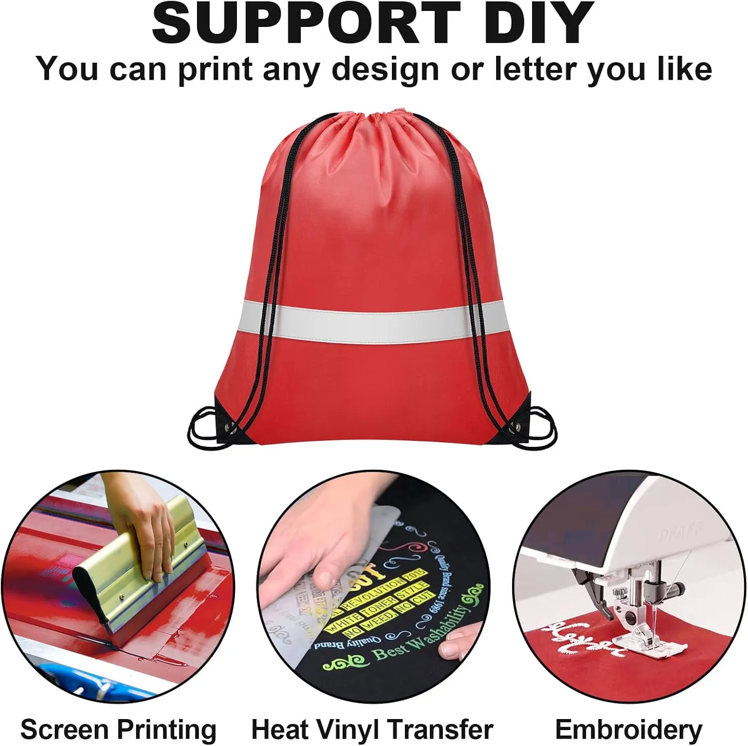 8Pcs Drawstring Bags Bulk Cinch Bag, Polyester String Bag Drawstring Backpack for Trip Party Camping Sports Gym Yoga（Classic Reflect）