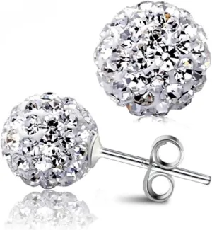 925 Sterling Silver Pave Crystal CZ Diamond Stud Earrings for Women, Sparkling Shamballa Disco Ball Stud Earrings, 6MM 8MM 10MM