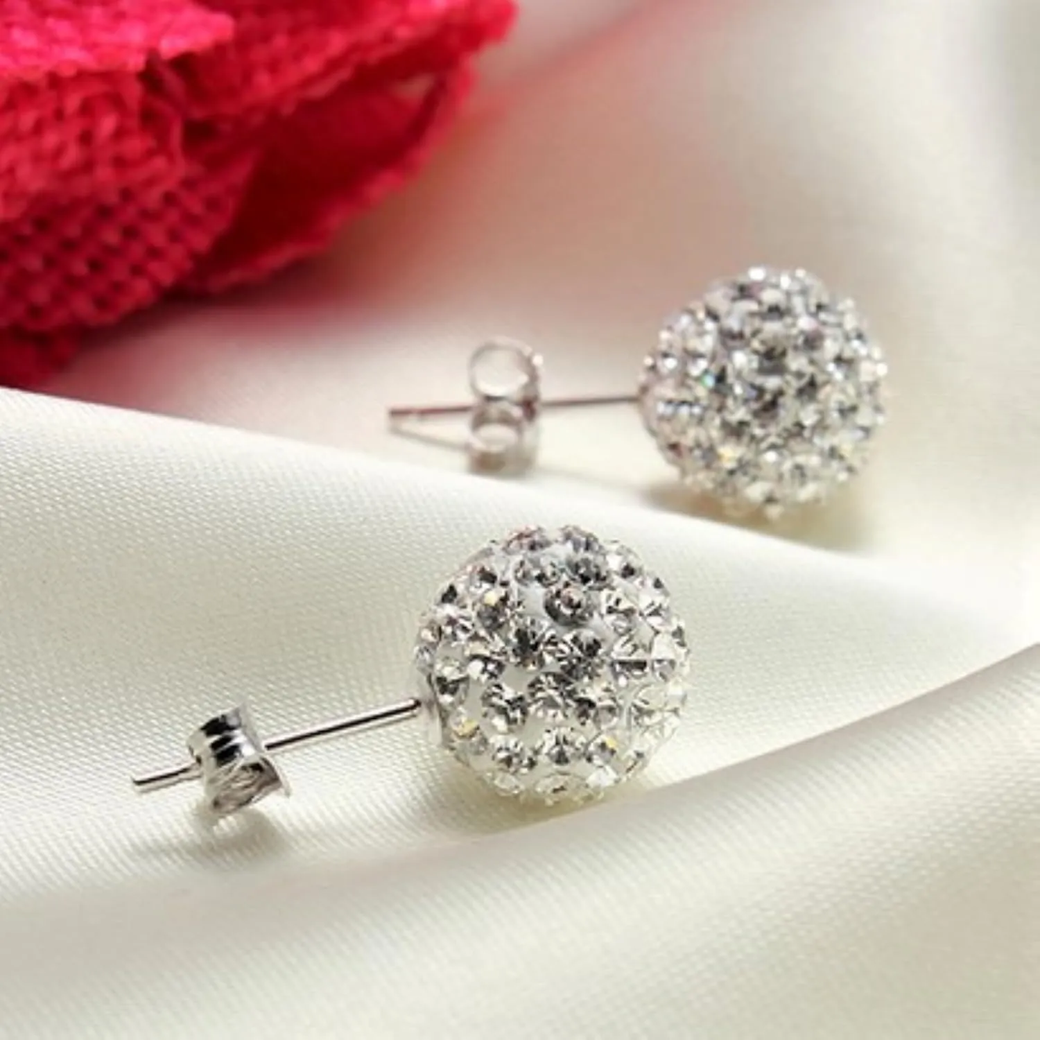 925 Sterling Silver Pave Crystal CZ Diamond Stud Earrings for Women, Sparkling Shamballa Disco Ball Stud Earrings, 6MM 8MM 10MM
