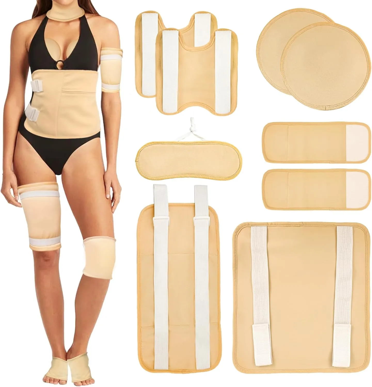 9Pcs Organic Cotton Castor Oil Packs - Reusable Hot/Cold Compress with Adjustable Strap for Full Body & Targeted Areas (Breast/Neck/Back/Knee/Stomach) - Anti-Leak & Machine Washable