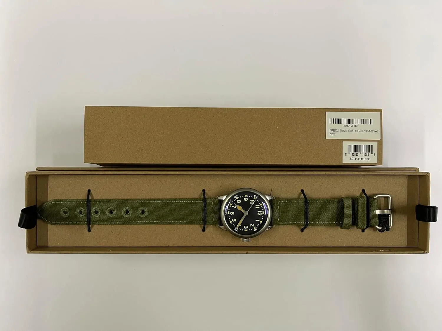 A-11 Service Watch Men's Military Automatic Watch, 38mm/42mm Stainless Steel Case, 50M Water Resistance, Black/Beige Dial with Green/White Lume, Black/Brown/Green Leather/Canvas/Nylon Strap, Combat Tactical Field Spec Ops Commemorative Vintage